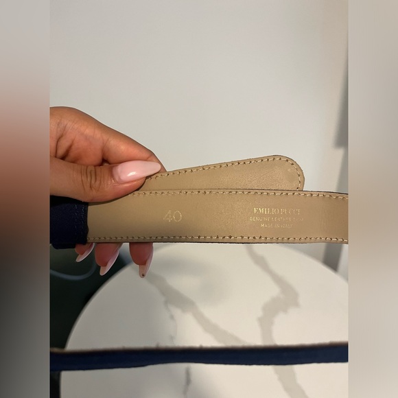 AUTHENTIC EMILIO PUCCI Gold Buckle Waist Belt Leather Trim Blue Size XS-S - Picture 9 of 10